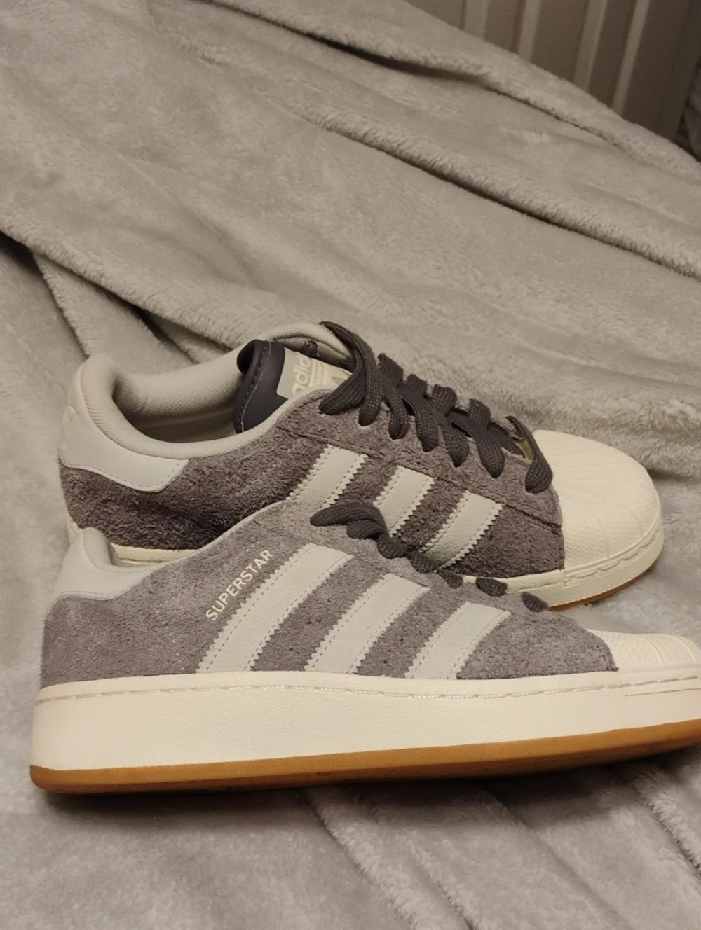Adidas Women’s Superstar Suede Sneakers in Gray/Lavender And White